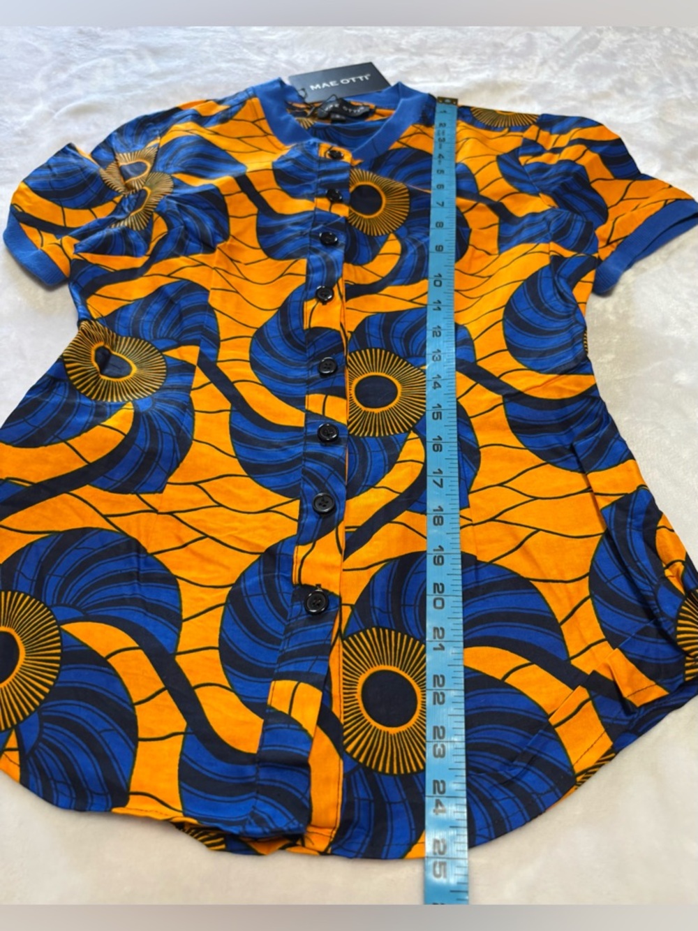 NWT Mae Otti Ankara African Wax Print Polo Top Blue Orange Small - Picture 7 of 10